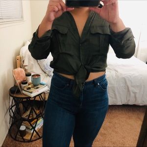 Satin Olive Green Button Up